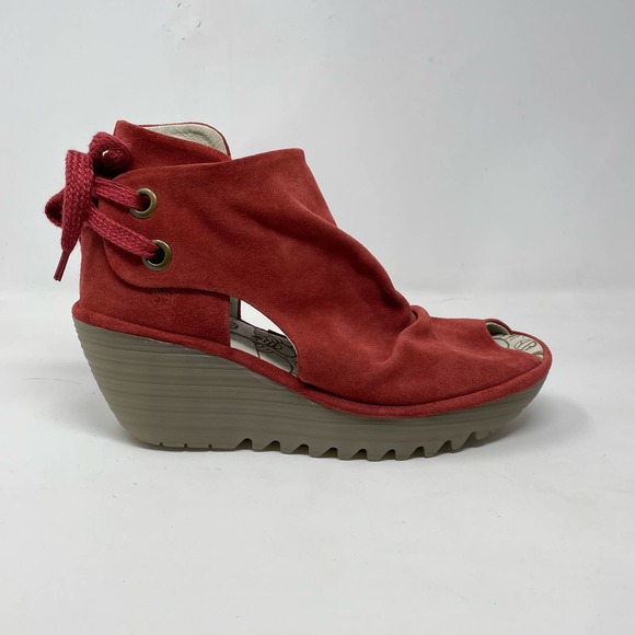 FLY London Shoes - Fly London Yuma Red Suede Wedge Pumps Shoes Euro 39 US 8.5
